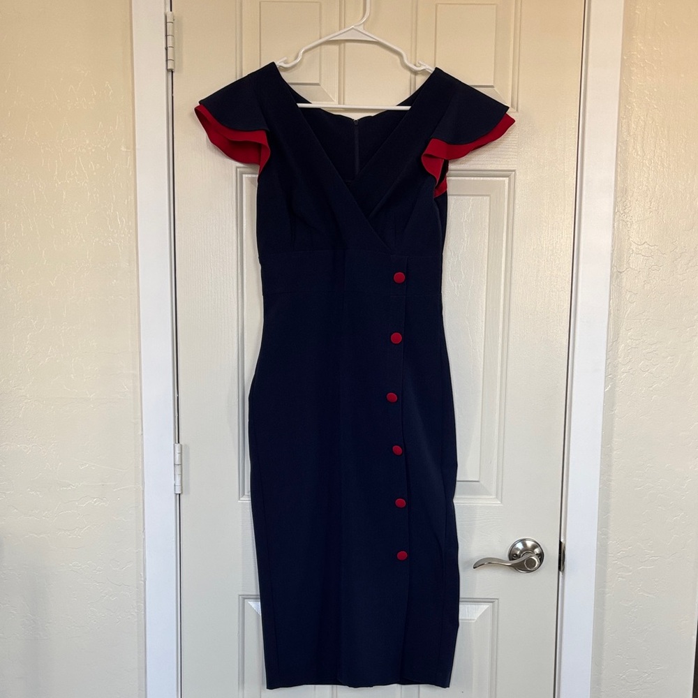 Vintage Style 1950s Elegant Navy and Red Dress